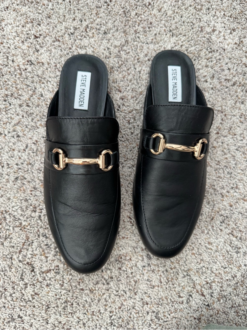 Steve Madden Kandi Black Leather Mule Slip Ons, Brand New